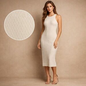 Forever 21 Cream Textured Midi Dress Minimalist Sleeveless Bodycon Size M